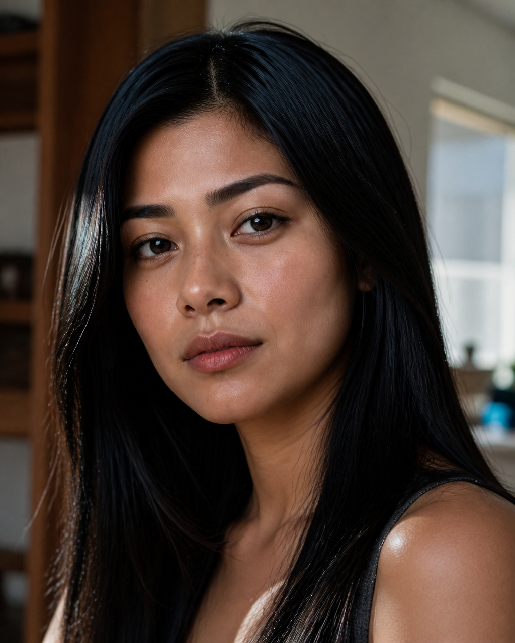 Resistant Straight hair model portrait